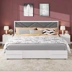 Cadre de lit tapissé GustoWave double/grand lit/très grand lit pour chambre à coucher, tête de lit moelleuse à capitonnage, support à lattes en bois, blanc