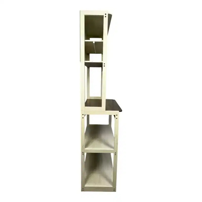 VIYET 67 Étagère de boulanger à 5 niveaux (blanc et marron rustique), étagère de rangement de cuisine en panneaux de particules (support de micro-ondes et organisateur de bar à café)