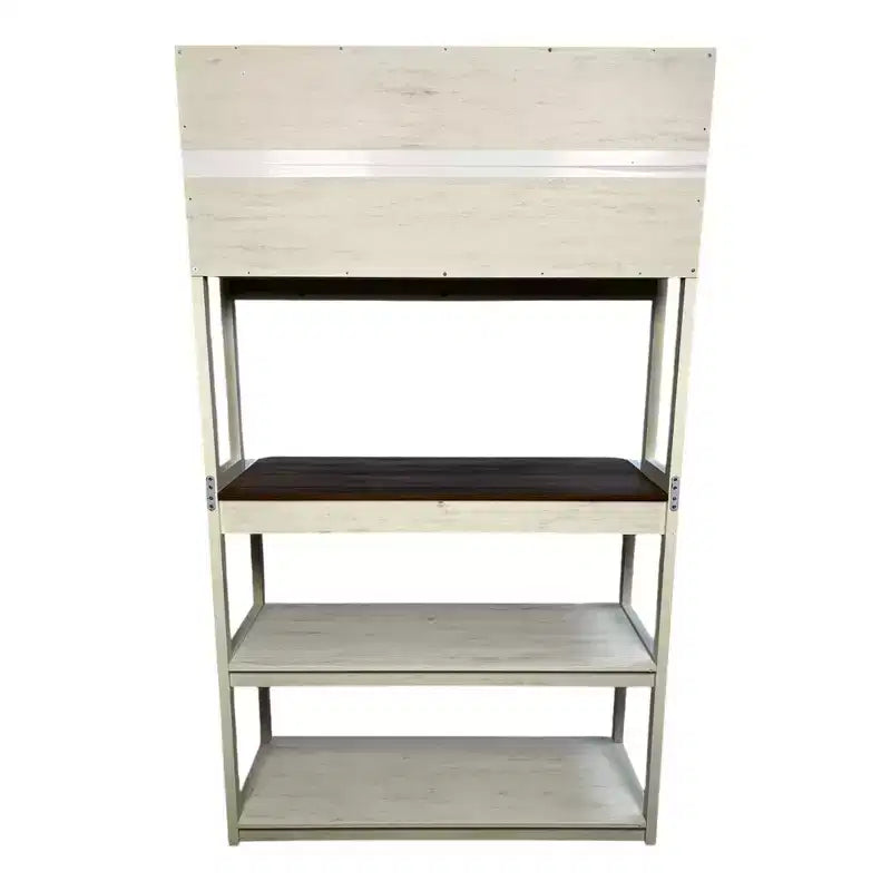 VIYET 67 Étagère de boulanger à 5 niveaux (blanc et marron rustique), étagère de rangement de cuisine en panneaux de particules (support de micro-ondes et organisateur de bar à café)