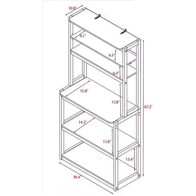 VIYET 67 Étagère de boulanger à 5 niveaux (blanc et marron rustique), étagère de rangement de cuisine en panneaux de particules (support de micro-ondes et organisateur de bar à café)