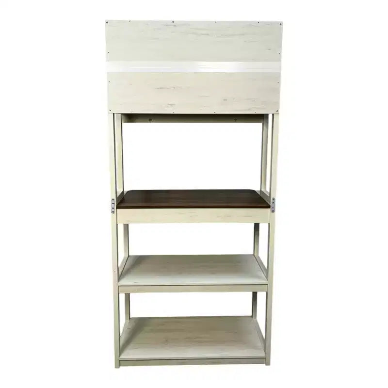 VIYET 67 Étagère de boulanger à 5 niveaux (blanc et marron rustique), étagère de rangement de cuisine en panneaux de particules (support de micro-ondes et organisateur de bar à café)