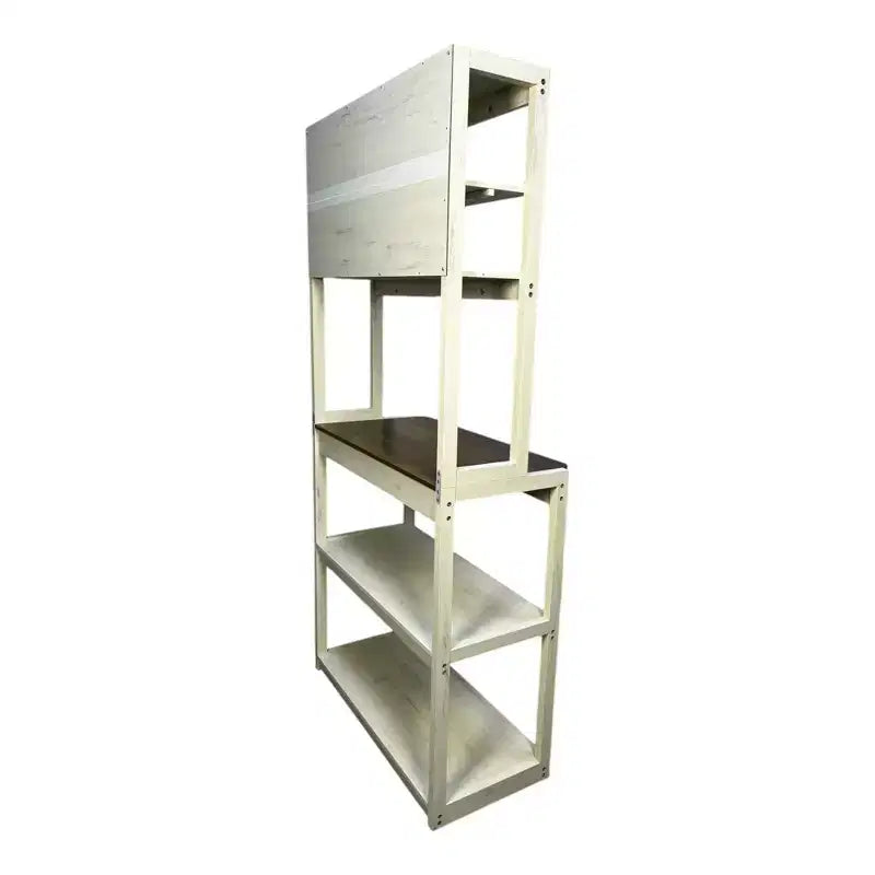 VIYET 67 Étagère de boulanger à 5 niveaux (blanc et marron rustique), étagère de rangement de cuisine en panneaux de particules (support de micro-ondes et organisateur de bar à café)