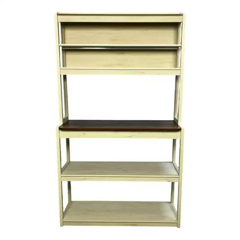 VIYET 67 Étagère de boulanger à 5 niveaux (blanc et marron rustique), étagère de rangement de cuisine en panneaux de particules (support de micro-ondes et organisateur de bar à café)