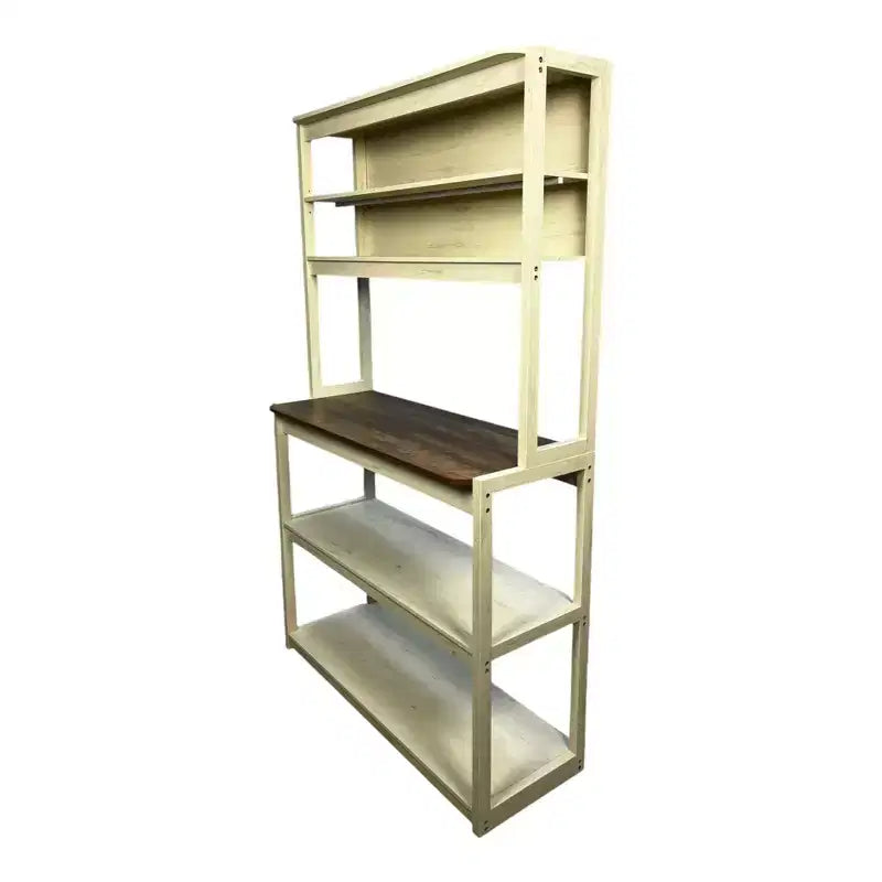 VIYET 67 Étagère de boulanger à 5 niveaux (blanc et marron rustique), étagère de rangement de cuisine en panneaux de particules (support de micro-ondes et organisateur de bar à café)