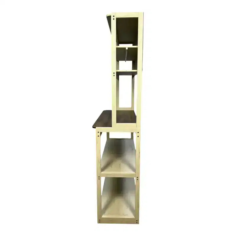 VIYET 67 Étagère de boulanger à 5 niveaux (blanc et marron rustique), étagère de rangement de cuisine en panneaux de particules (support de micro-ondes et organisateur de bar à café)