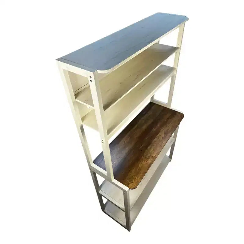 VIYET 67 Étagère de boulanger à 5 niveaux (blanc et marron rustique), étagère de rangement de cuisine en panneaux de particules (support de micro-ondes et organisateur de bar à café)