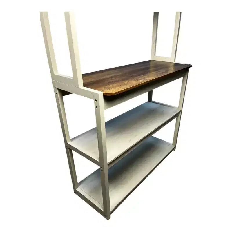 VIYET 67 Étagère de boulanger à 5 niveaux (blanc et marron rustique), étagère de rangement de cuisine en panneaux de particules (support de micro-ondes et organisateur de bar à café)