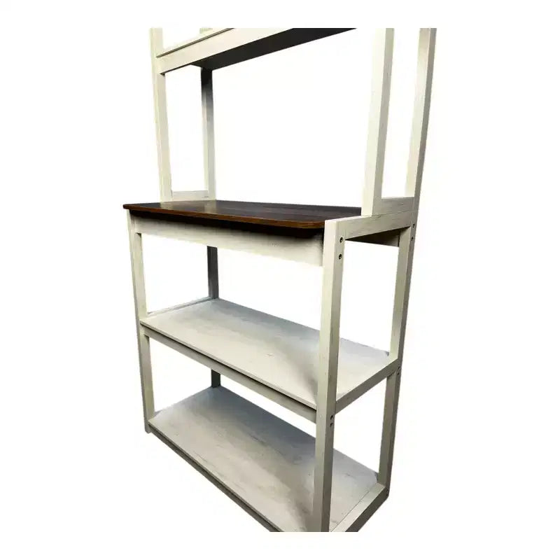 VIYET 67 Étagère de boulanger à 5 niveaux (blanc et marron rustique), étagère de rangement de cuisine en panneaux de particules (support de micro-ondes et organisateur de bar à café)