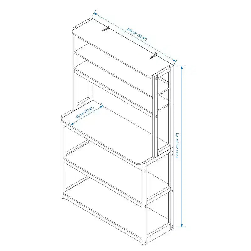 VIYET 67 Étagère de boulanger à 5 niveaux (blanc et marron rustique), étagère de rangement de cuisine en panneaux de particules (support de micro-ondes et organisateur de bar à café)