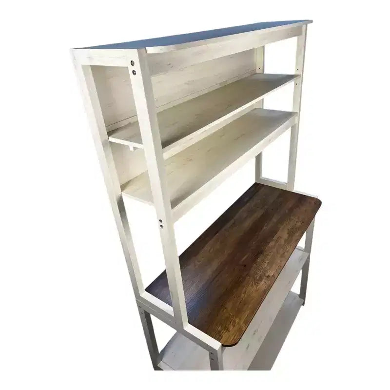 VIYET 67 Étagère de boulanger à 5 niveaux (blanc et marron rustique), étagère de rangement de cuisine en panneaux de particules (support de micro-ondes et organisateur de bar à café)