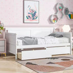 Lit de repos double avec deux tiroirs de rangement, Lit plateforme en bois avec rangement pour chambre à coucher