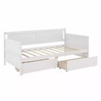Lit de repos double avec deux tiroirs de rangement, Lit plateforme en bois avec rangement pour chambre à coucher