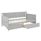 Lit de repos double avec deux tiroirs de rangement, Lit plateforme en bois avec rangement pour chambre à coucher