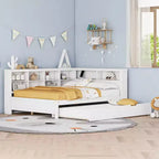 MAYEERTY Full Size with Trundle Storage Shelf for Bedroom White