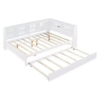 MAYEERTY Grand lit avec lit gigogne et étagère de rangement pour chambre, blanc