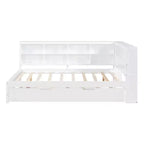MAYEERTY Grand lit avec lit gigogne et étagère de rangement pour chambre, blanc