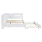MAYEERTY Grand lit avec lit gigogne et étagère de rangement pour chambre, blanc