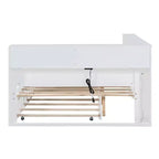 MAYEERTY Grand lit avec lit gigogne et étagère de rangement pour chambre, blanc