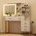 Coiffeuse de Maquillage, Grande Table de Maquillage, 3 Modes d'Éclairage, 5 Grands Tiroirs et 3 Niveaux d'Étagères Ouvertes, pour Chambre à Coucher
