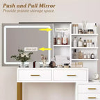 Coiffeuse de Maquillage, Grande Table de Maquillage, 3 Modes d'Éclairage, 5 Grands Tiroirs et 3 Niveaux d'Étagères Ouvertes, pour Chambre à Coucher