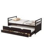 Lit de repos double avec lit gigogne et trois tiroirs de rangement, Lit plateforme en bois avec tête de lit et pied de lit pour enfants