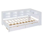 Lit simple MAYEERTY avec 2 tiroirs, étagère de rangement et ports pour chambre à coucher, Blanc
