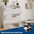 Meuble à chaussures cannelé de 80 cm avec 2 tiroirs abattants et crochets latéraux, organisateur de rangement étroit réglable pour entrée avec étagère inférieure ouverte