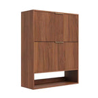 Meuble à chaussures cannelé de 80 cm avec 2 tiroirs abattants et crochets latéraux, organisateur de rangement étroit réglable pour entrée avec étagère inférieure ouverte