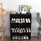Meuble à chaussures cannelé de 80 cm avec 2 tiroirs abattants et crochets latéraux, organisateur de rangement étroit réglable pour entrée avec étagère inférieure ouverte