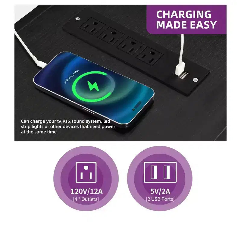 Meuble TV moderne avec support réglable en hauteur pour téléviseur de 65 pouces, centre de divertissement à LED avec rangement, meuble console multimédia pour salon, noir