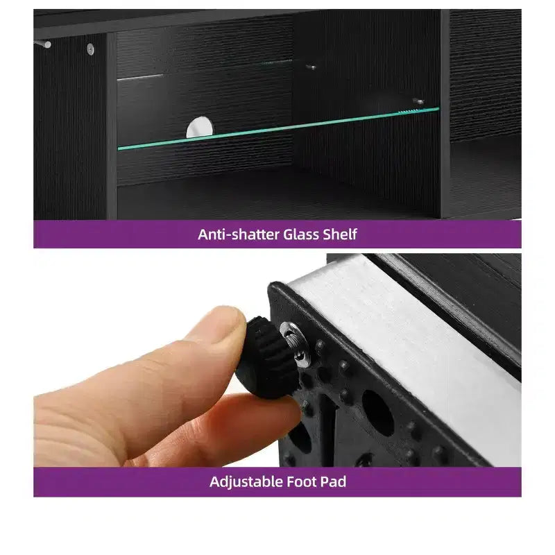 Meuble TV moderne avec support réglable en hauteur pour téléviseur de 65 pouces, centre de divertissement à LED avec rangement, meuble console multimédia pour salon, noir