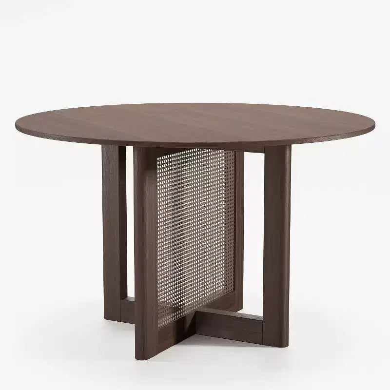 PexFix Table de salle à manger de cuisine de ferme Table de cuisine ronde avec pieds en rotin tressé pour cuisine, bar, salon