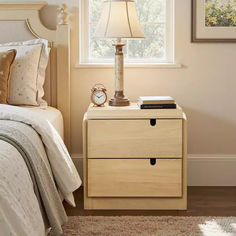Table de chevet LuxenHome en chêne blanc mi-siècle à 2 tiroirs, 52 cm, table d'appoint en bois manufacturé, marron