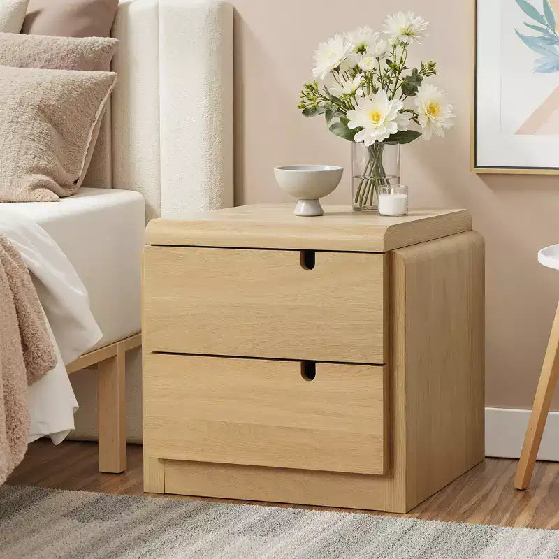 Table de chevet LuxenHome en chêne blanc mi-siècle à 2 tiroirs, 52 cm, table d'appoint en bois manufacturé, marron
