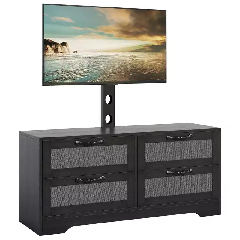 Farmhouse Style Dresser TV Stand for TVs up to 70''  4 Drawers, Rattan Doors, Wooden Storage Cabinet, Media Console for Bedroom or Living Room
