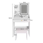 Coiffeuse JVNOXK avec miroir lumineux LED et prise électrique, 3 tiroirs, 7 étagères et tabouret de rangement, convient aux femmes, blanc