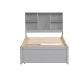 Bellemave Lit plateforme jumeau avec tête de lit bibliothèque et 2 tiroirs de rangement, lit plateforme en panneau de particules avec port de chargement USB