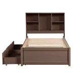 Bellemave Lit plateforme jumeau avec tête de lit bibliothèque et 2 tiroirs de rangement, lit plateforme en panneau de particules avec port de chargement USB