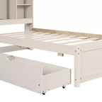 Bellemave Lit plateforme jumeau avec tête de lit bibliothèque et 2 tiroirs de rangement, lit plateforme en panneau de particules avec port de chargement USB