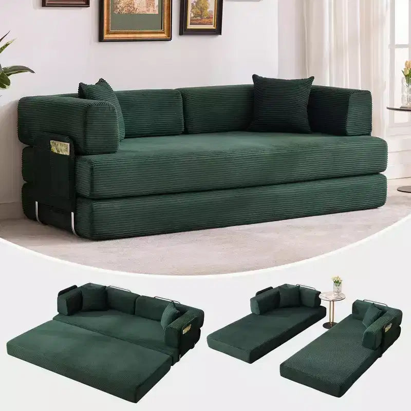 Canapé-lit convertible 5-en-1, 200 cm, en velours côtelé, avec dossier réglable, oreiller, aucun assemblage requis, canapé-lit modulaire peu encombrant.