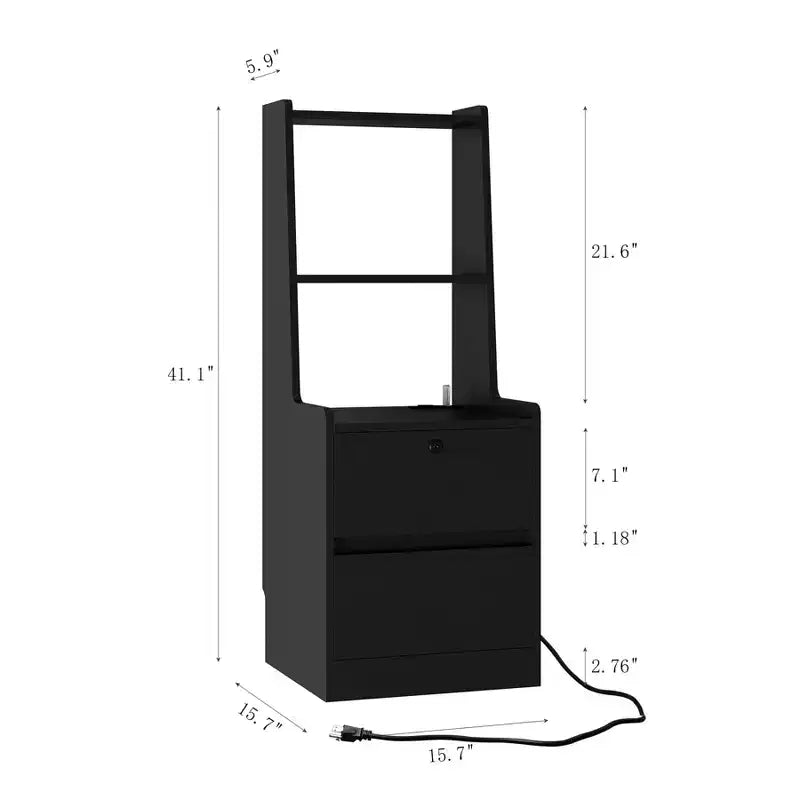 Table de chevet avec station de charge et 2 tiroirs de rangement, table de nuit en bois avec étagère et veilleuse à commande vocale