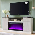 70 Fluted Fireplace TV Stand for 80 TVs, Modern Entertainment Center w/36 Electric Fireplace, Wood Media TV Console Table w/Storage