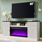 70 Fluted Fireplace TV Stand for 80 TVs, Modern Entertainment Center w/36 Electric Fireplace, Wood Media TV Console Table w/Storage