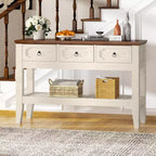 Table console rustique de ferme 47 po avec tiroirs - Pieds en bois massif - Table d'entrée avec étagère inférieure - Assemblage facile pour salon, foyer, entrée