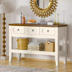Table console rustique de ferme 47 po avec tiroirs - Pieds en bois massif - Table d'entrée avec étagère inférieure - Assemblage facile pour salon, foyer, entrée