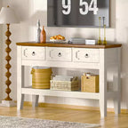 Table console rustique de ferme 47 po avec tiroirs - Pieds en bois massif - Table d'entrée avec étagère inférieure - Assemblage facile pour salon, foyer, entrée