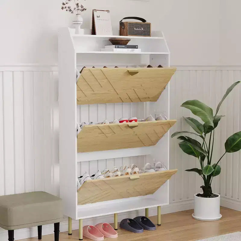 Slim 3-Drawer Shoe Cabinet, Space-Saving Storage Organizer with Adjustable Shelves, Freestanding Entryway Cabinet Cabinet