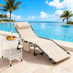 Chaise longue inclinable d'extérieur rembourrée et pliante avec dossier et appuie-tête réglables pour piscine, plage ou jardin