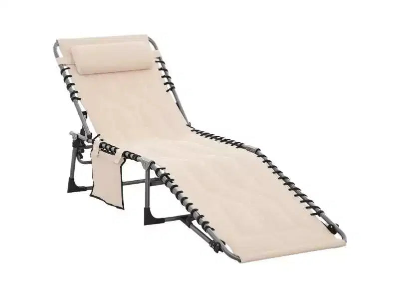 Chaise longue inclinable d'extérieur rembourrée et pliante avec dossier et appuie-tête réglables pour piscine, plage ou jardin