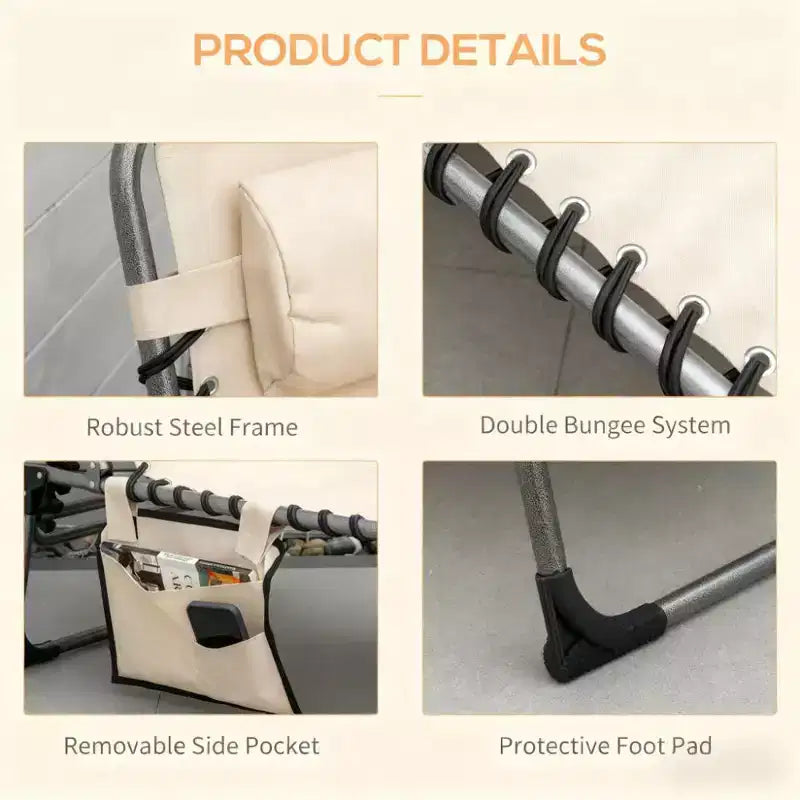 Chaise longue inclinable d'extérieur rembourrée et pliante avec dossier et appuie-tête réglables pour piscine, plage ou jardin